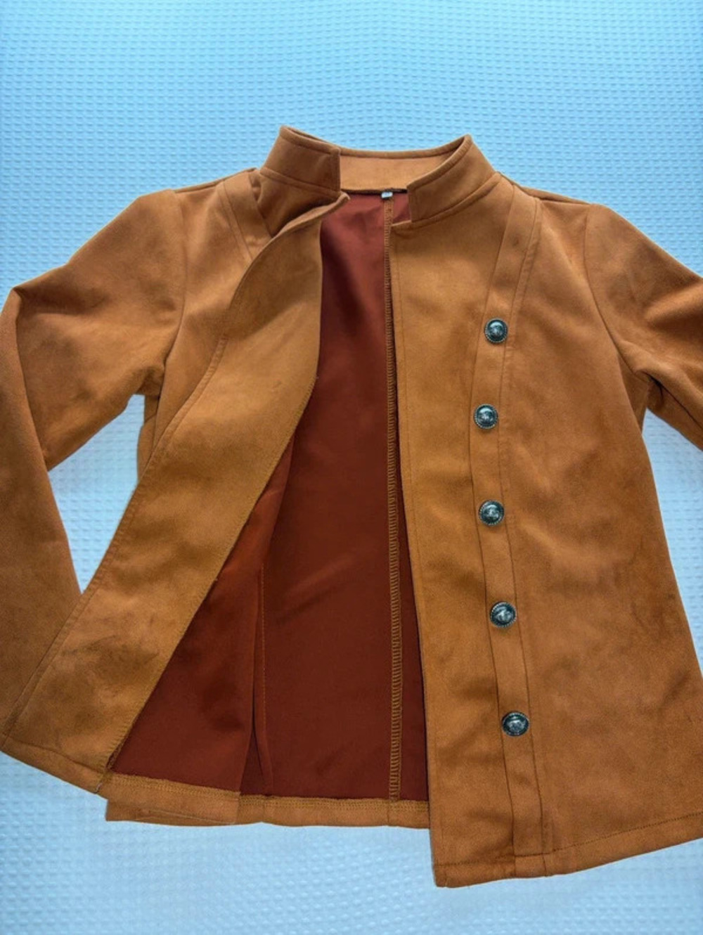 Brown orange Rust-Brown Double-Breasted Pea Coat - Picture 5 of 8